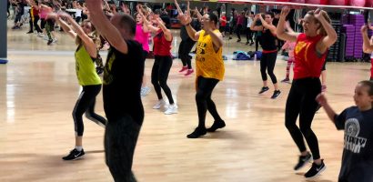 image of Zumba class at Four Seasons Fitness helping to support SPARC